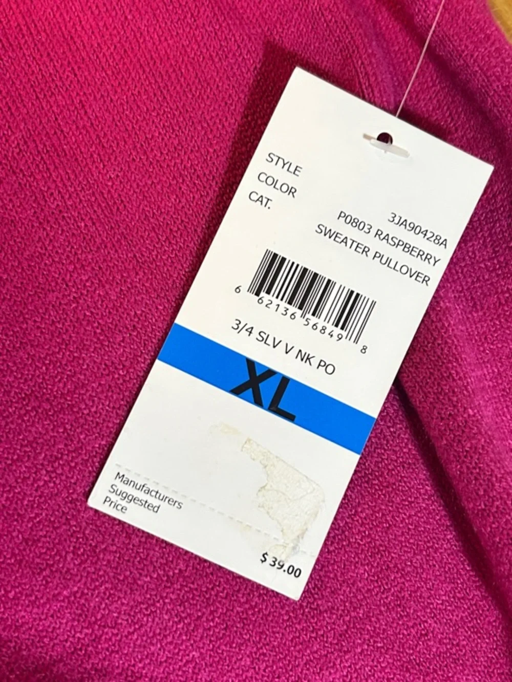 NWT Debbie Morgan Women’s Fuchsia 3/4 Length Sleeve V-Neck Sweater Size XL